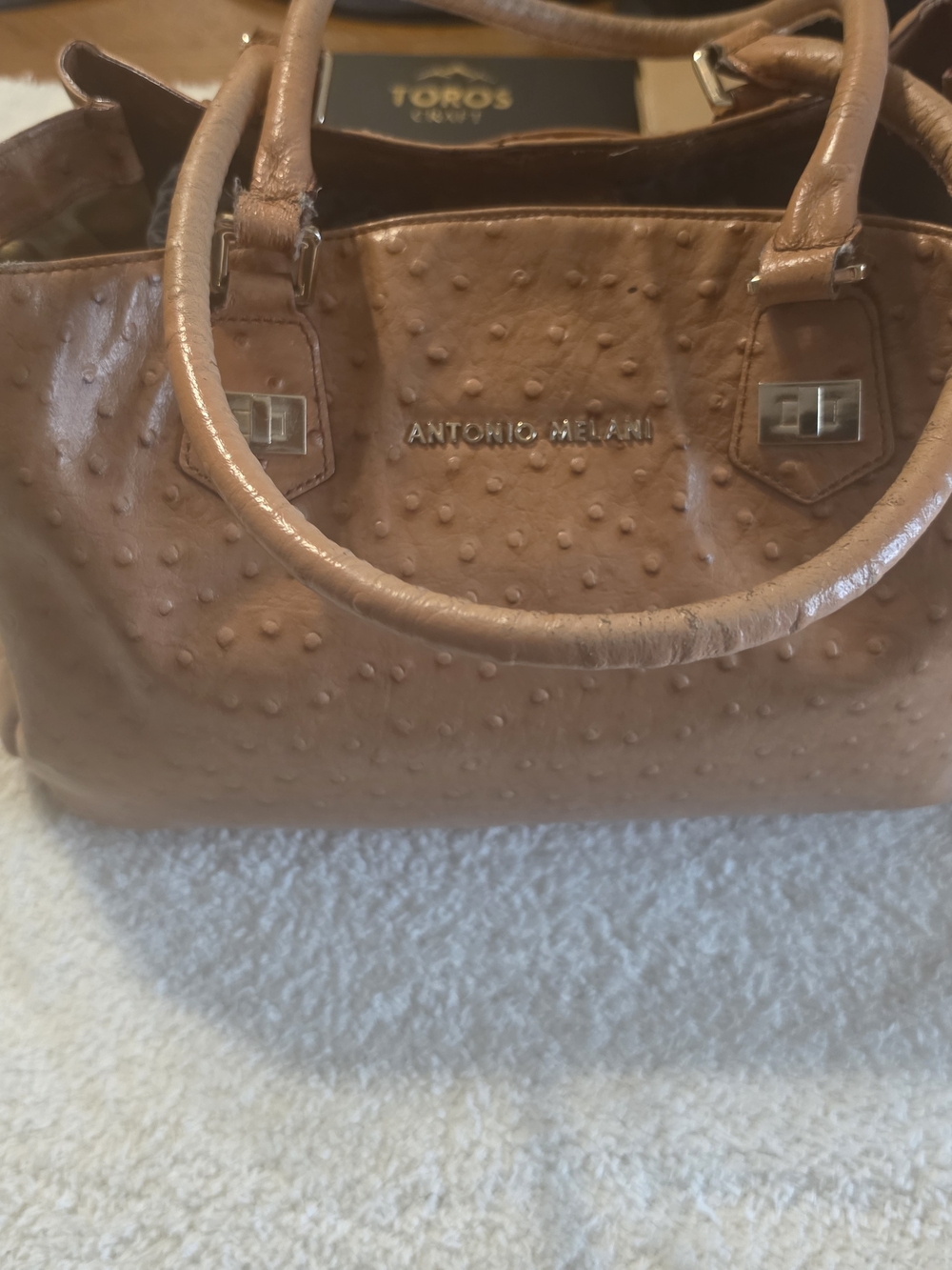 Antonio Melani Tangerine 100% OSTRICH LEATHER  Satchel Bag